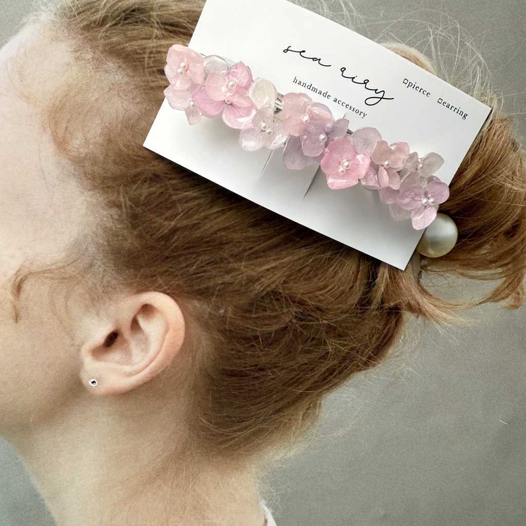 no.262 パステルライラックmixの紫陽花ヘアバレッタ  アジサイ  本物のお花  ヘアアクセサリー  髪飾り  