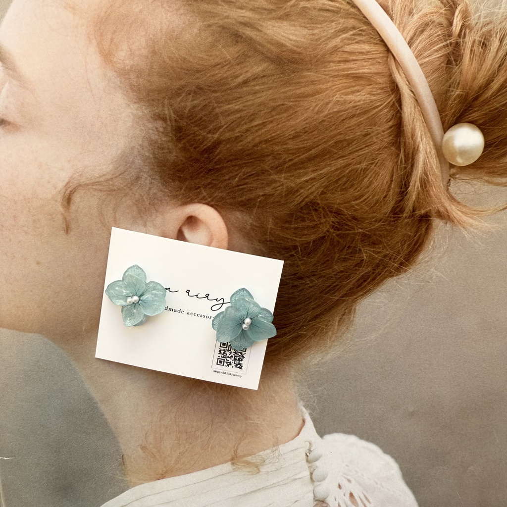 no.264 再販 ブルーライラックの紫陽花ピアス アジサイ パール ブルー ステンレス ピアス