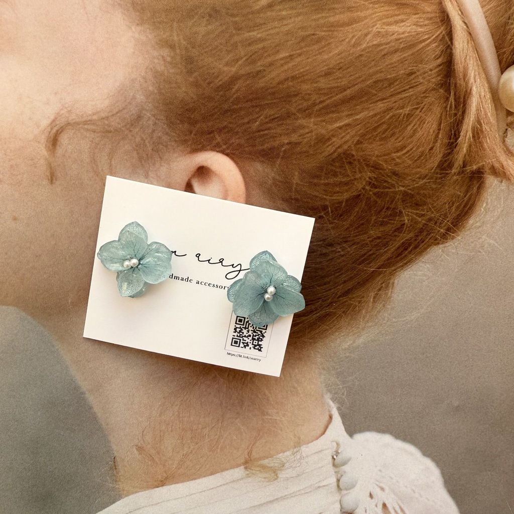 no.264 再販 ブルーライラックの紫陽花ピアス アジサイ パール ブルー ステンレス ピアス