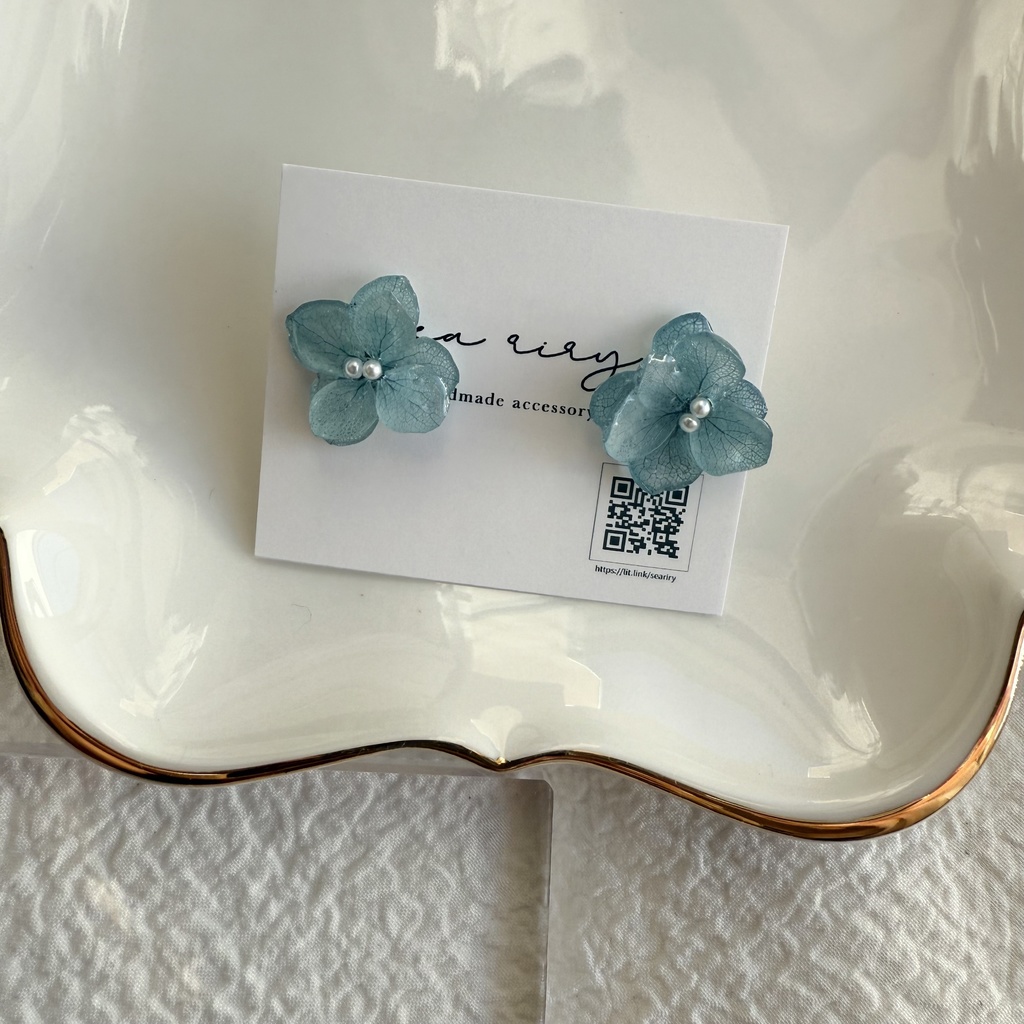 no.264 再販 ブルーライラックの紫陽花ピアス アジサイ パール ブルー ステンレス ピアス