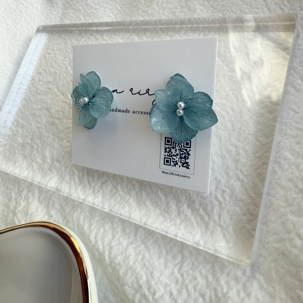 no.264 再販 ブルーライラックの紫陽花ピアス アジサイ パール ブルー ステンレス ピアス