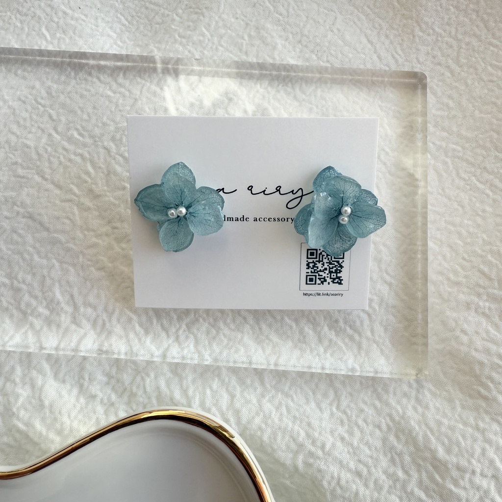 no.264 再販 ブルーライラックの紫陽花ピアス アジサイ パール ブルー ステンレス ピアス