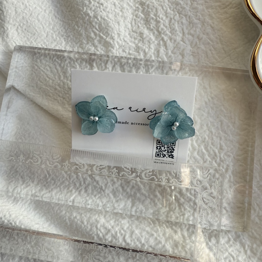 no.264 再販 ブルーライラックの紫陽花ピアス アジサイ パール ブルー ステンレス ピアス