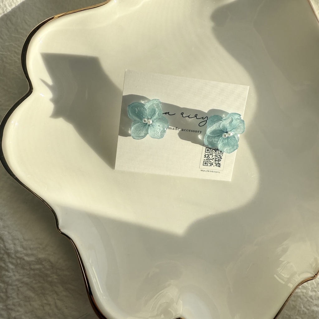 no.264 再販 ブルーライラックの紫陽花ピアス アジサイ パール ブルー ステンレス ピアス