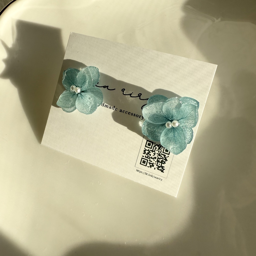 no.264 再販 ブルーライラックの紫陽花ピアス アジサイ パール ブルー ステンレス ピアス
