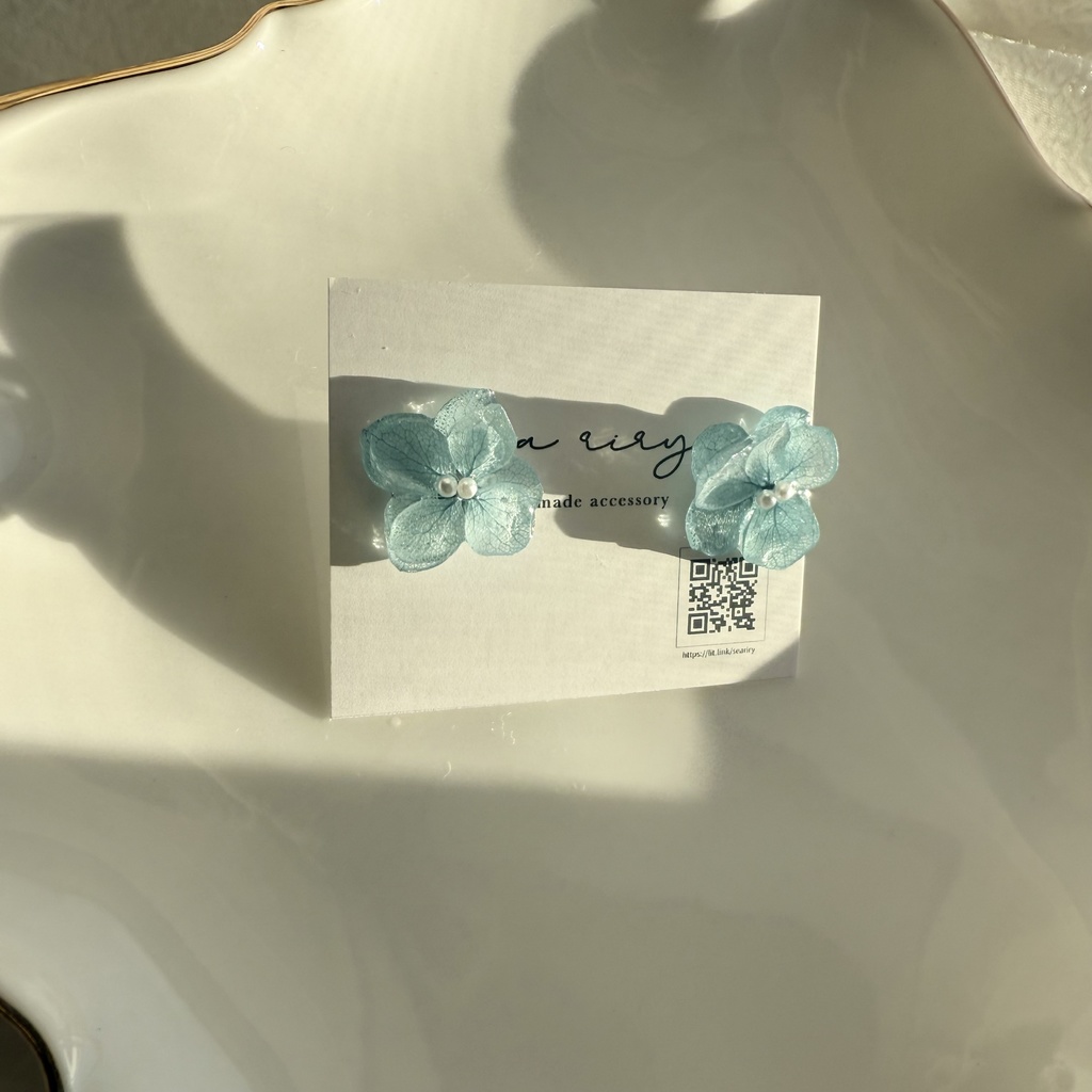 no.264 再販 ブルーライラックの紫陽花ピアス アジサイ パール ブルー ステンレス ピアス