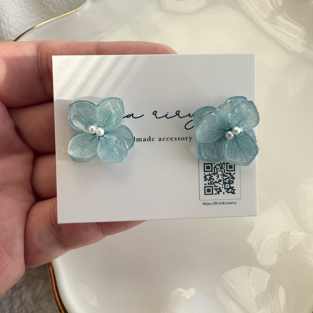 no.264  再販  ブルーライラックの紫陽花ピアス  アジサイ  パール  ブルー  ステンレス  ピアス