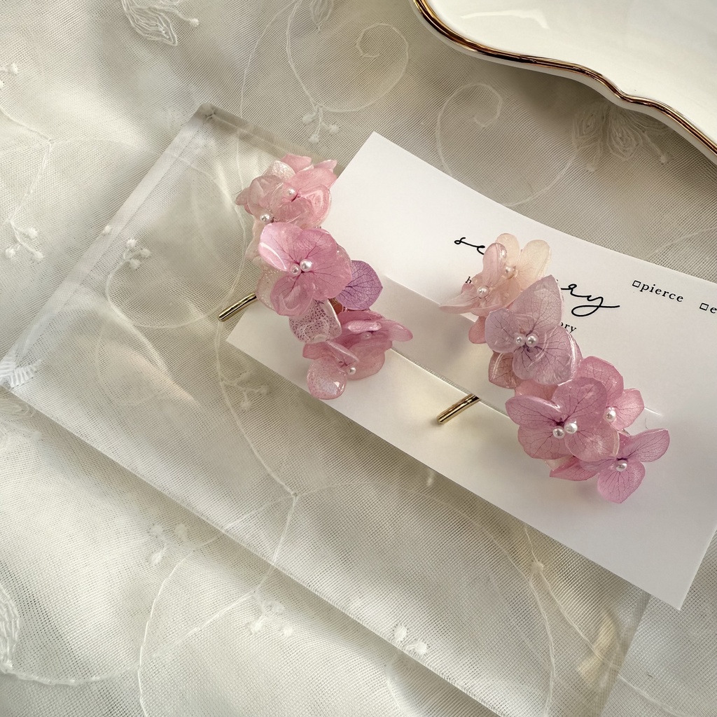 no.265 限定セット パステルライラックの紫陽花ポニーフック 紫陽花 アジサイ パール ヘアアクセサリー