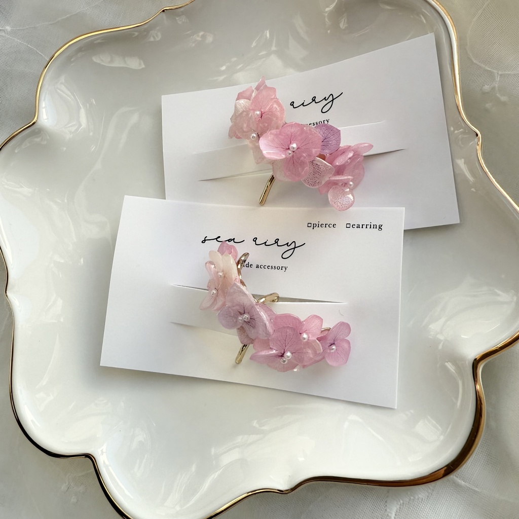 no.265 限定セット パステルライラックの紫陽花ポニーフック 紫陽花 アジサイ パール ヘアアクセサリー