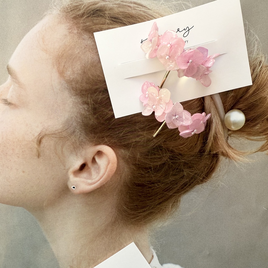 no.265 限定セット パステルライラックの紫陽花ポニーフック 紫陽花 アジサイ パール ヘアアクセサリー