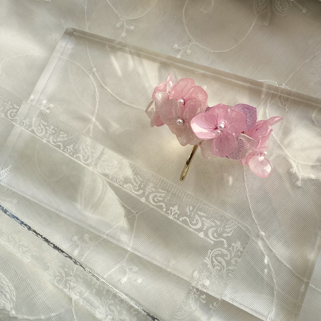 no.265 限定セット パステルライラックの紫陽花ポニーフック 紫陽花 アジサイ パール ヘアアクセサリー