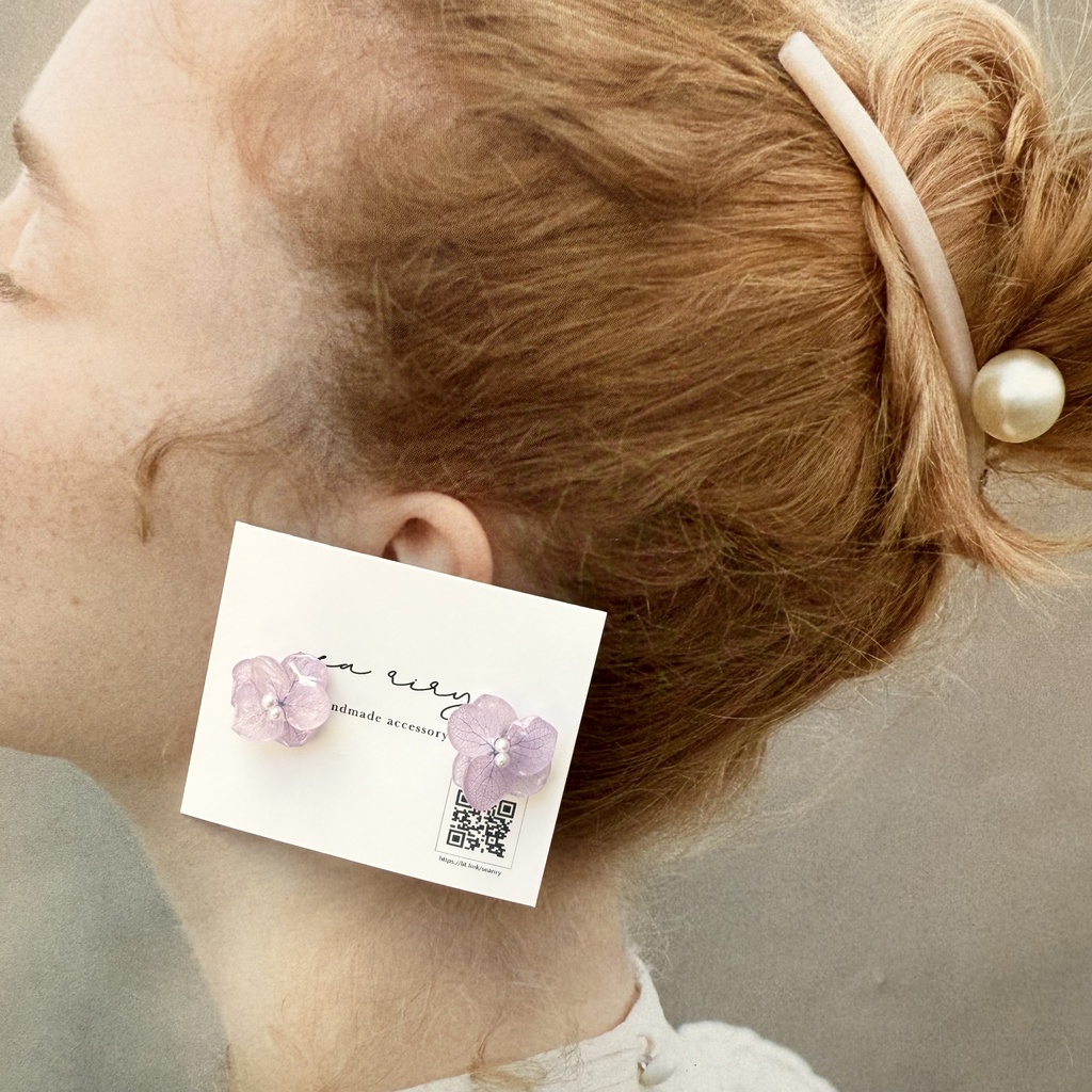 no.266  再販  ちいさなお花のピアス  紫陽花  アジサイ  パール  アナベル  パープル  ステンレス  ピアス