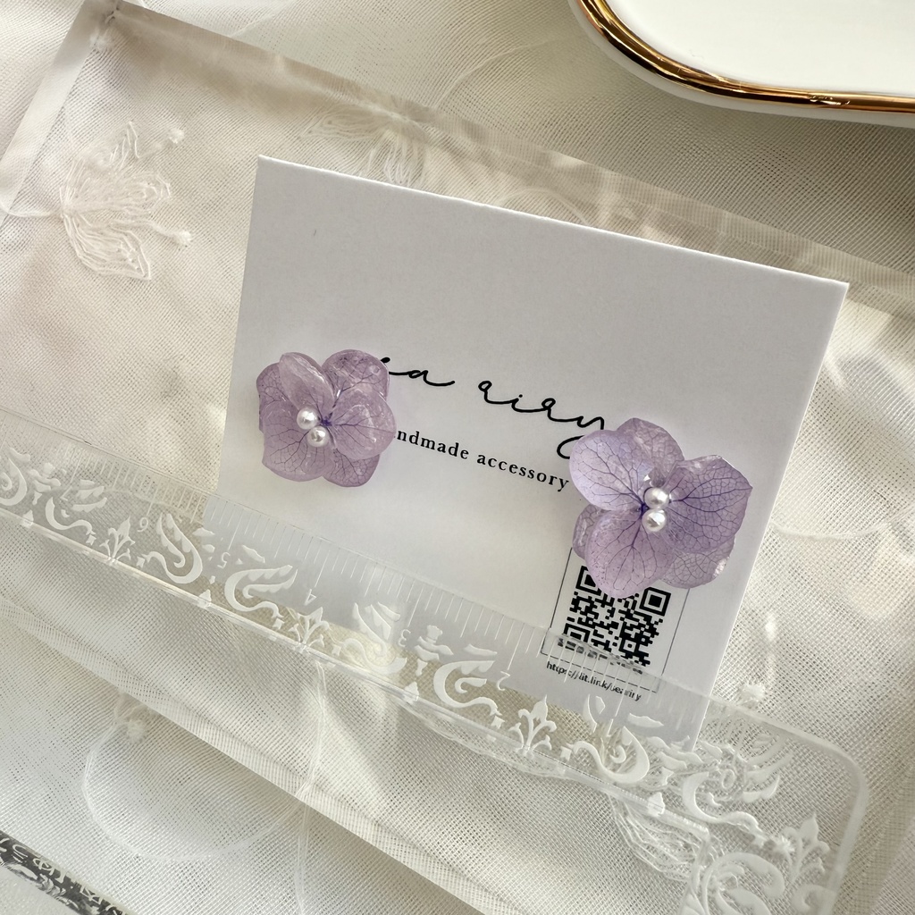 no.266 再販 ちいさなお花のピアス 紫陽花 アジサイ パール アナベル パープル ステンレス ピアス