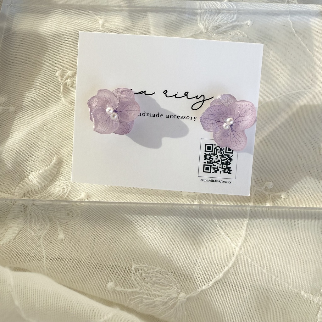 no.266 再販 ちいさなお花のピアス 紫陽花 アジサイ パール アナベル パープル ステンレス ピアス