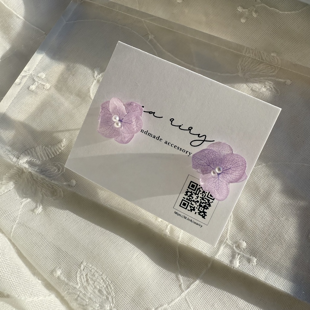 no.266 再販 ちいさなお花のピアス 紫陽花 アジサイ パール アナベル パープル ステンレス ピアス