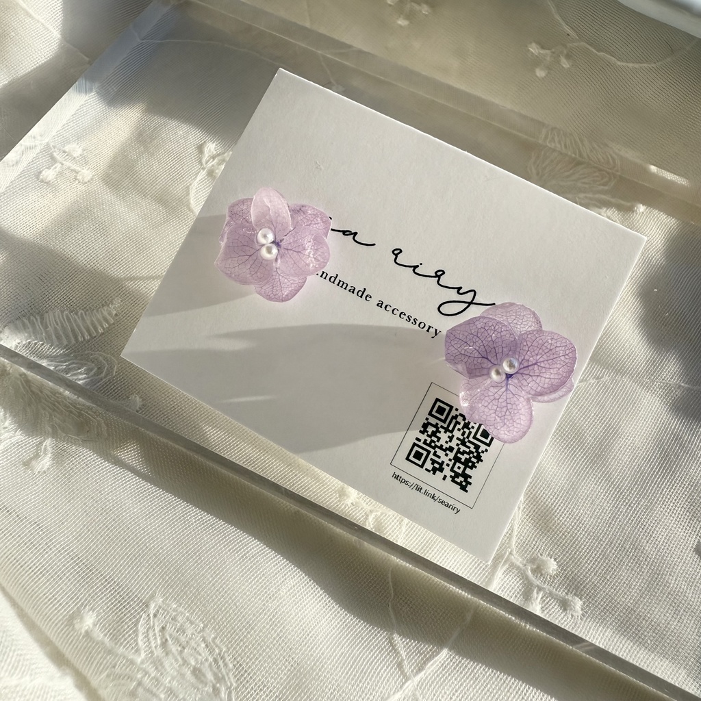 no.266 再販 ちいさなお花のピアス 紫陽花 アジサイ パール アナベル パープル ステンレス ピアス