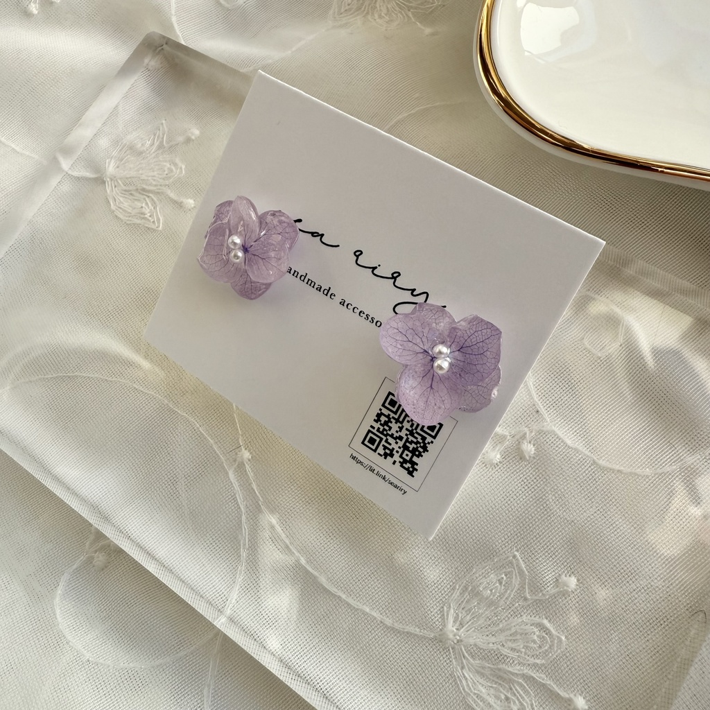 no.266 再販 ちいさなお花のピアス 紫陽花 アジサイ パール アナベル パープル ステンレス ピアス