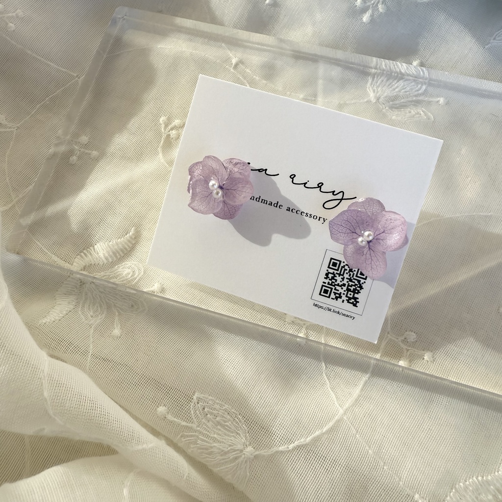 no.266 再販 ちいさなお花のピアス 紫陽花 アジサイ パール アナベル パープル ステンレス ピアス