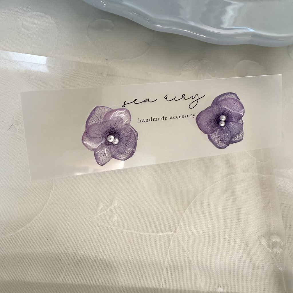 no.267 再販 パープルの紫陽花ピアス 紫陽花 アジサイ 紫 パープル パール ステンレス ピアス