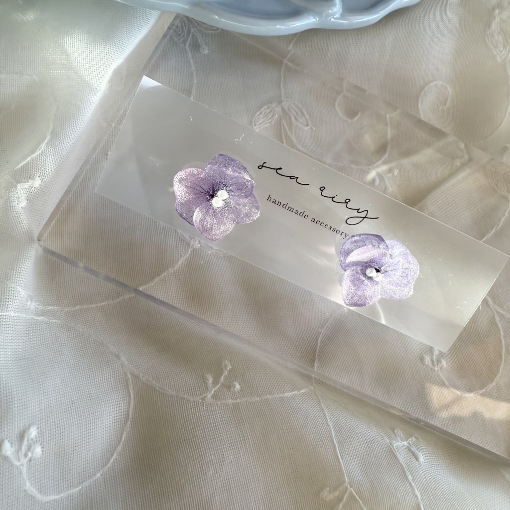 no.267 再販 パープルの紫陽花ピアス 紫陽花 アジサイ 紫 パープル パール ステンレス ピアス