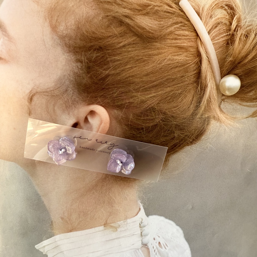 no.267 再販 パープルの紫陽花ピアス 紫陽花 アジサイ 紫 パープル パール ステンレス ピアス