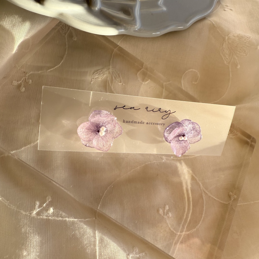 no.267 再販 パープルの紫陽花ピアス 紫陽花 アジサイ 紫 パープル パール ステンレス ピアス