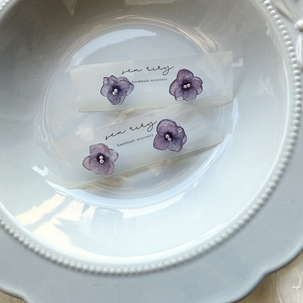 no.267 再販 パープルの紫陽花ピアス 紫陽花 アジサイ 紫 パープル パール ステンレス ピアス