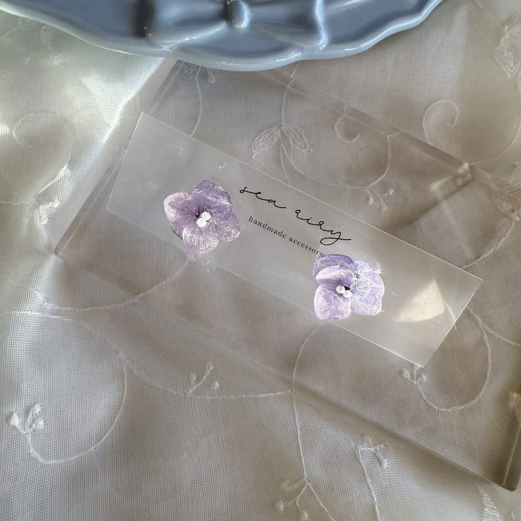 no.267 再販 パープルの紫陽花ピアス 紫陽花 アジサイ 紫 パープル パール ステンレス ピアス