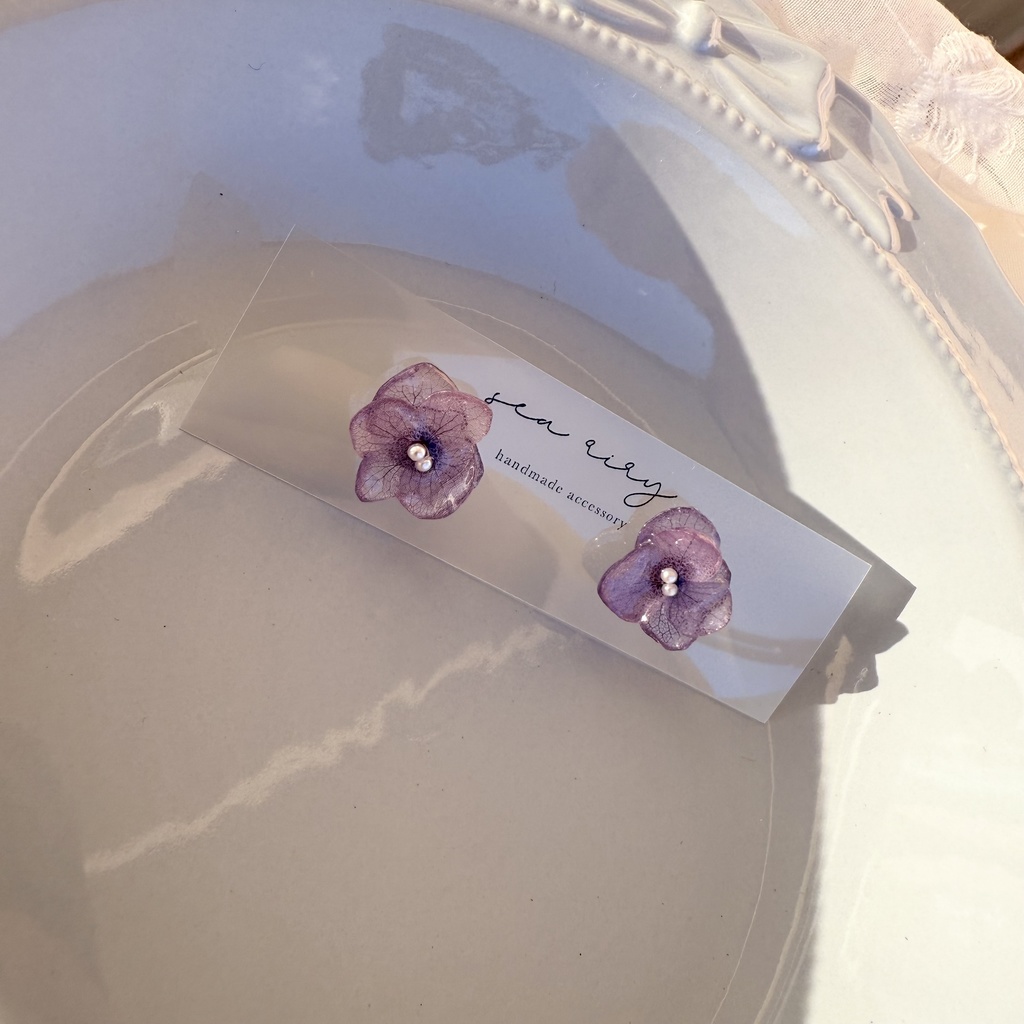 no.267 再販 パープルの紫陽花ピアス 紫陽花 アジサイ 紫 パープル パール ステンレス ピアス