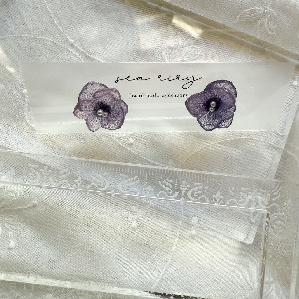 no.267 再販 パープルの紫陽花ピアス 紫陽花 アジサイ 紫 パープル パール ステンレス ピアス