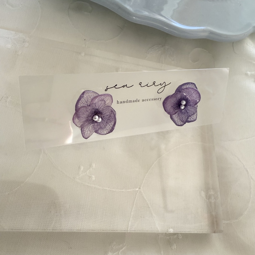 no.267 再販 パープルの紫陽花ピアス 紫陽花 アジサイ 紫 パープル パール ステンレス ピアス