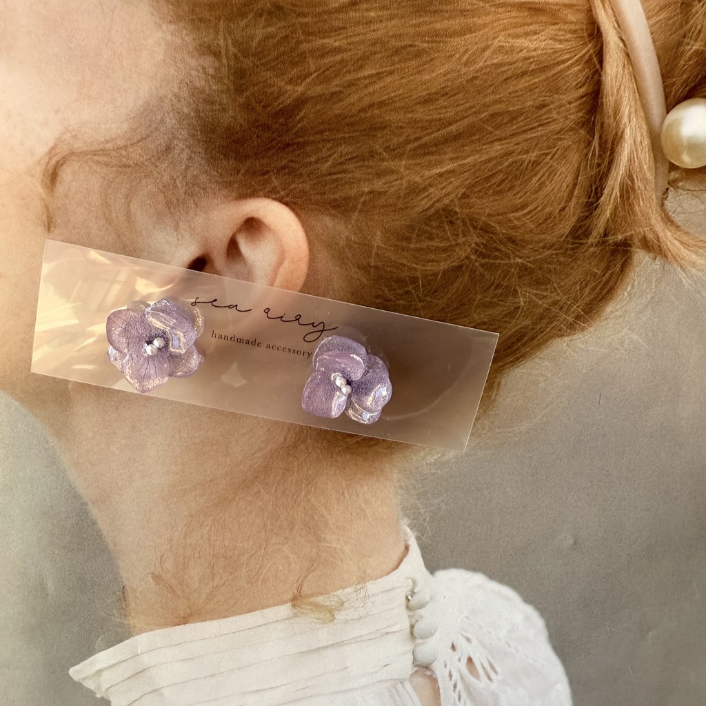 no.267  再販 パープルの紫陽花ピアス  紫陽花  アジサイ  紫  パープル  パール  ステンレス  ピアス