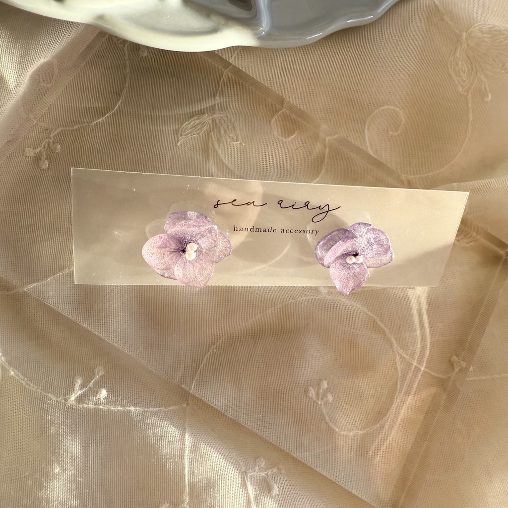 no.267 再販 パープルの紫陽花ピアス 紫陽花 アジサイ 紫 パープル パール ステンレス ピアス