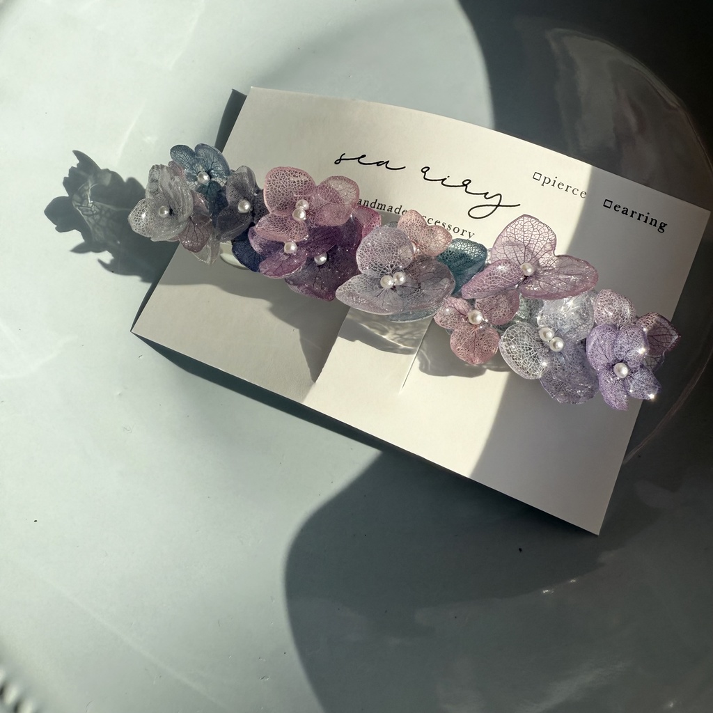 no.270 再販 マーメイドカラーの紫陽花ヘアバレッタ アジサイ ブルー パープル パール ヘアアクセサリー