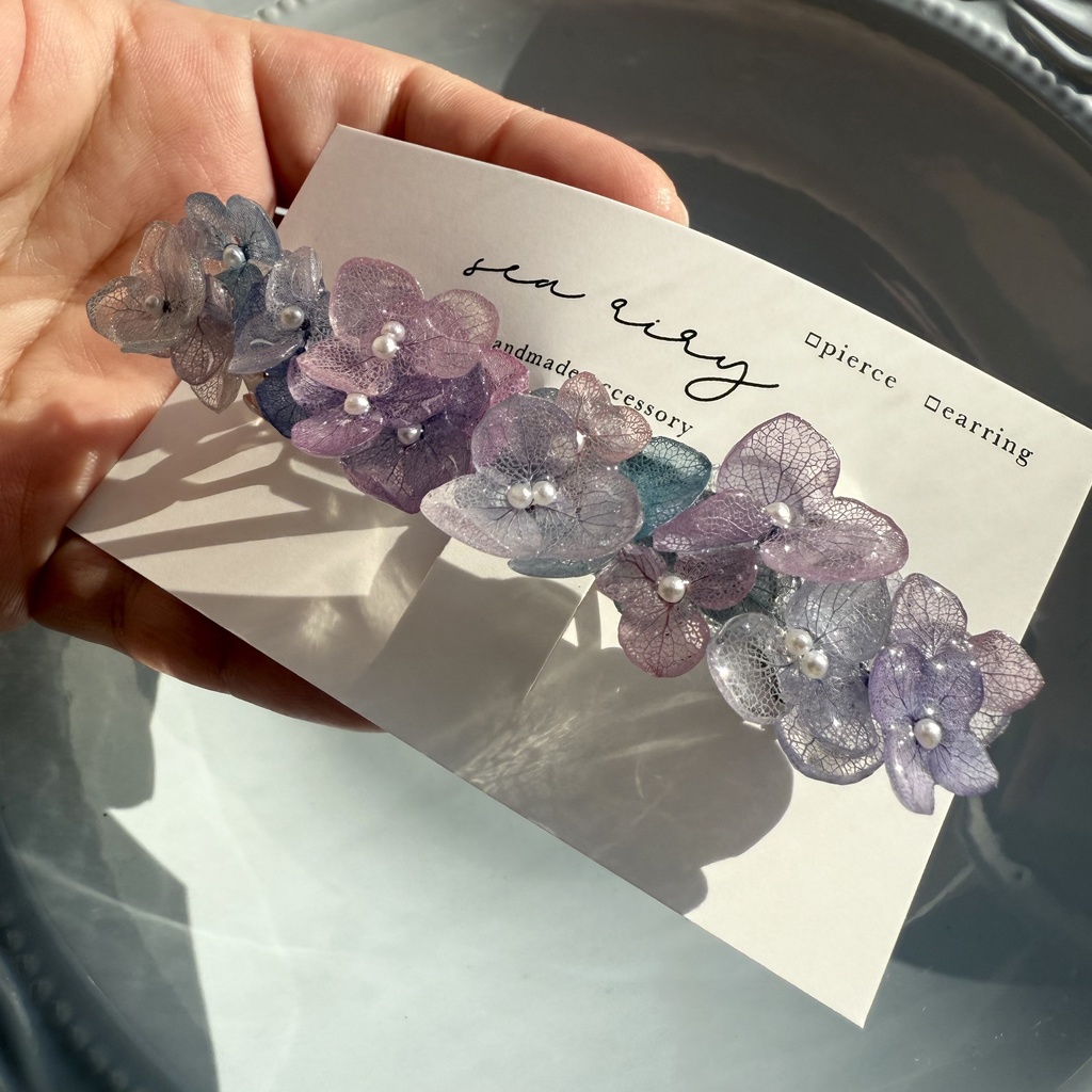 no.270 再販 マーメイドカラーの紫陽花ヘアバレッタ アジサイ ブルー パープル パール ヘアアクセサリー