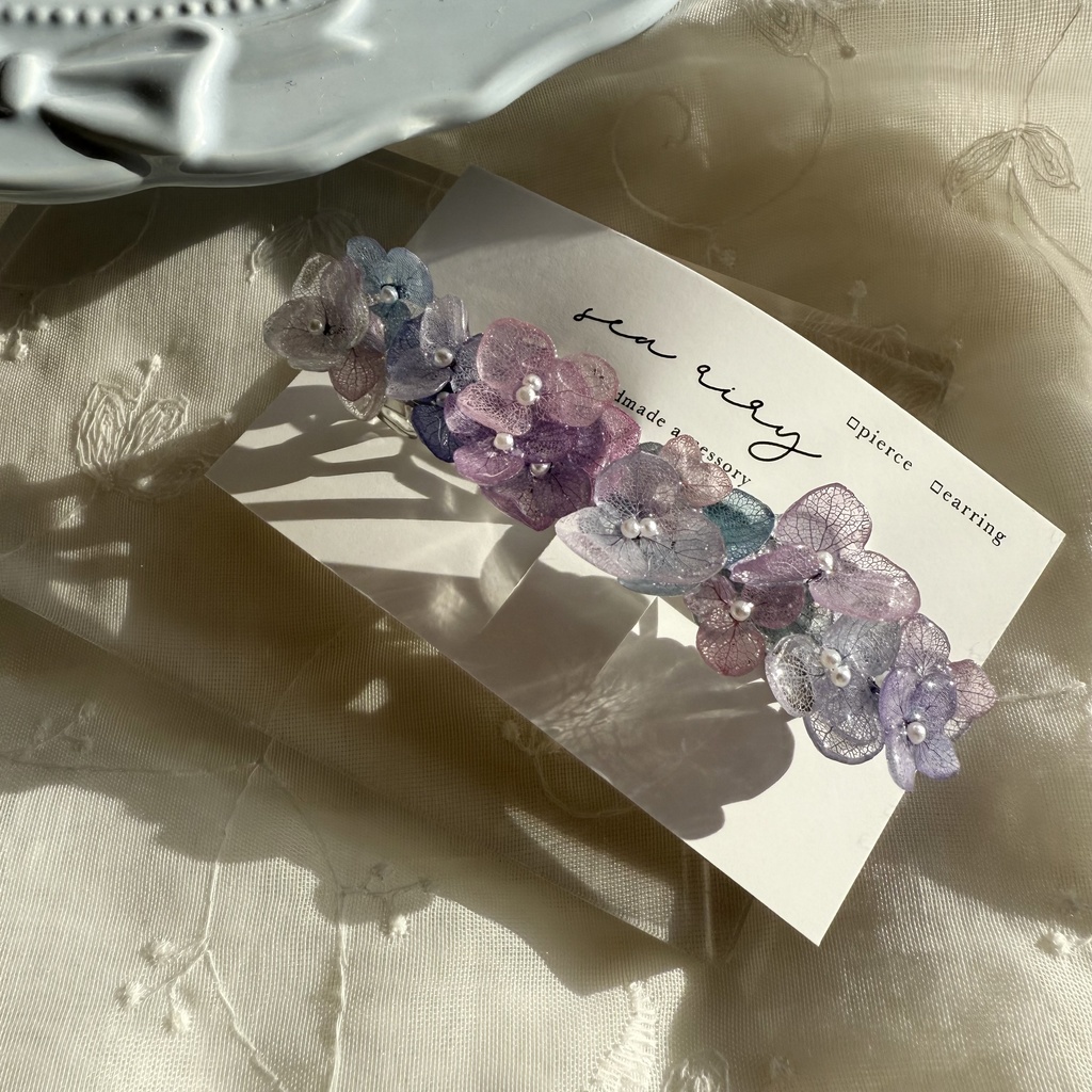 no.270 再販 マーメイドカラーの紫陽花ヘアバレッタ アジサイ ブルー パープル パール ヘアアクセサリー