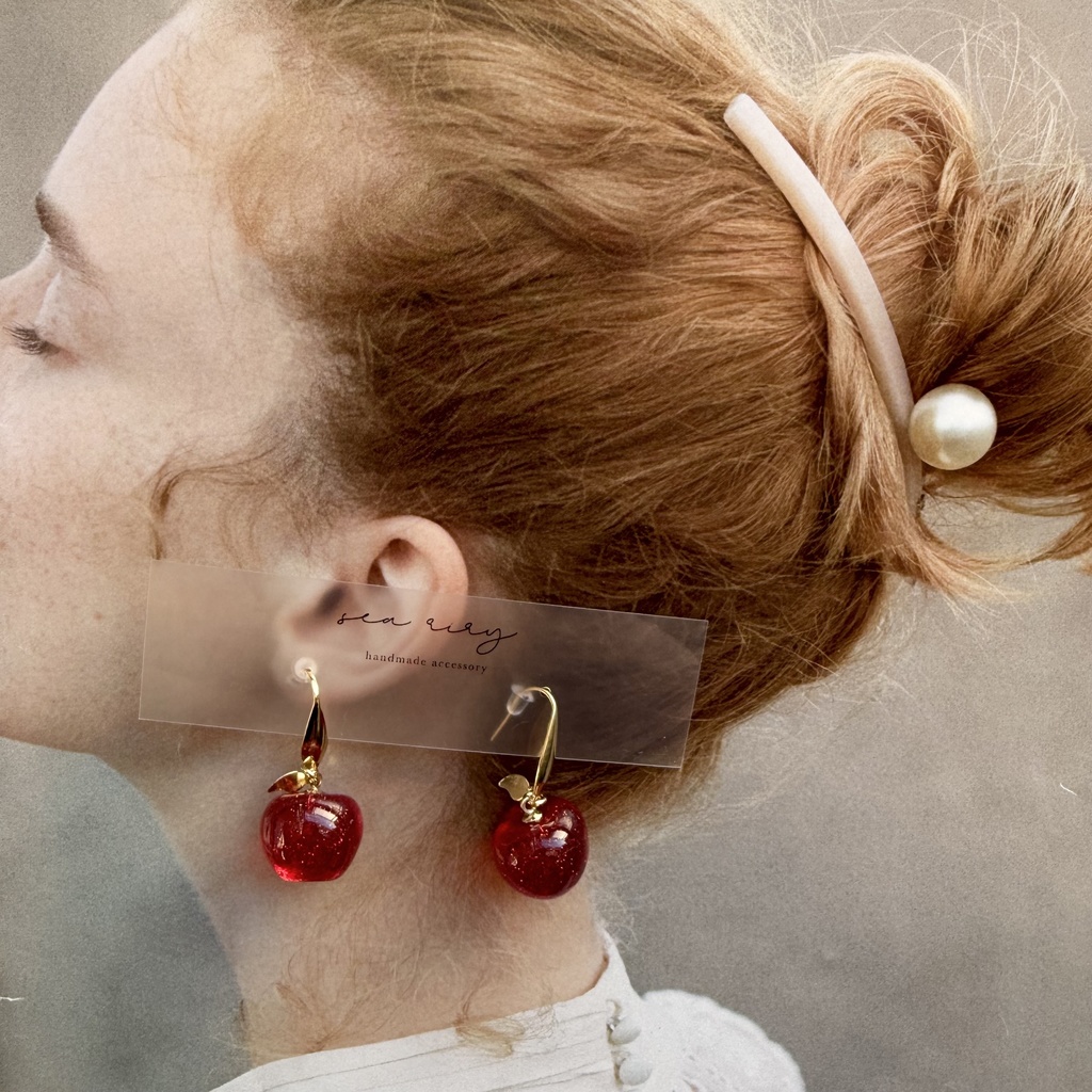 no.217 再販 赤林檎のピアス りんご 林檎 ラメ フルーツ サージカルステンレス ピアス 316刻印あり