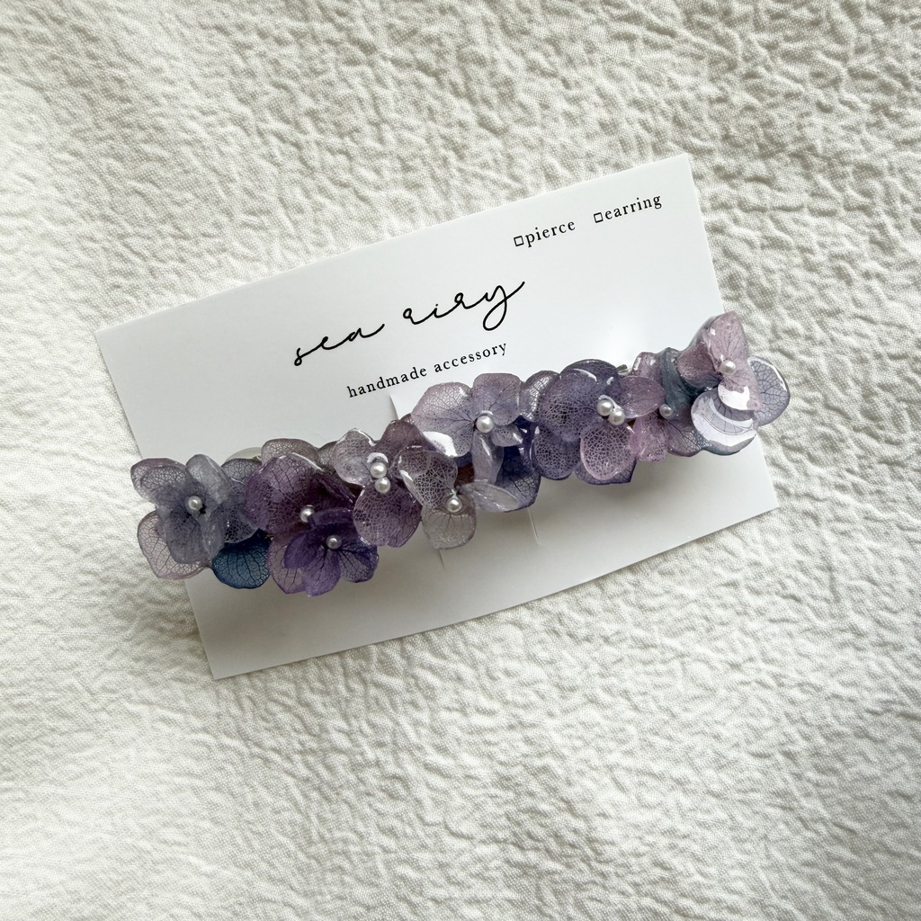 no.273 再販 マーメイドカラーの紫陽花ヘアバレッタ アジサイ ブルー パープル パール ヘアアクセサリー