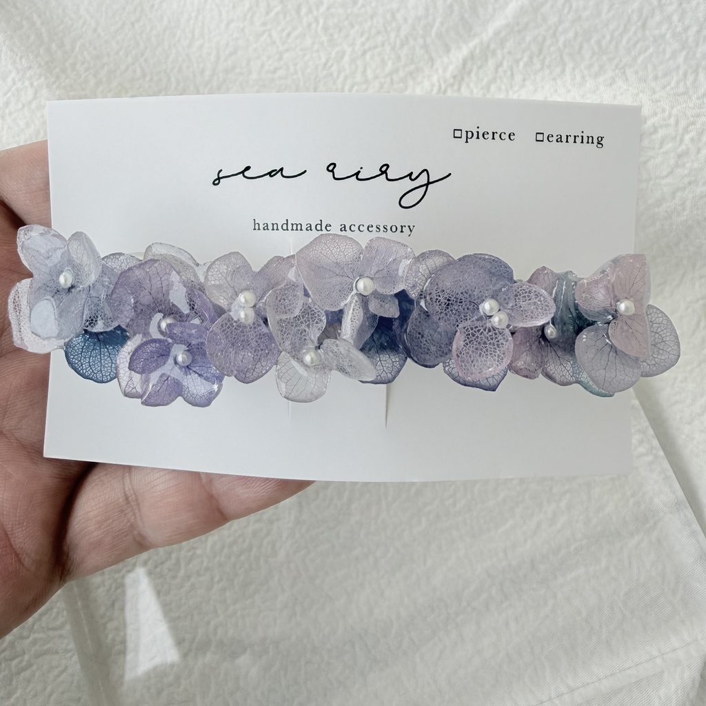 no.273 再販 マーメイドカラーの紫陽花ヘアバレッタ アジサイ ブルー パープル パール ヘアアクセサリー