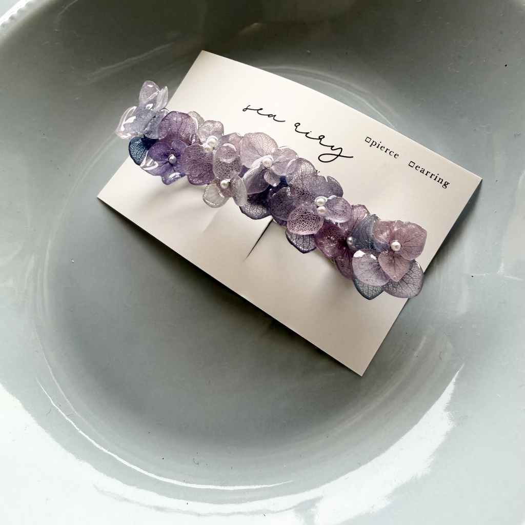 no.273 再販 マーメイドカラーの紫陽花ヘアバレッタ アジサイ ブルー パープル パール ヘアアクセサリー