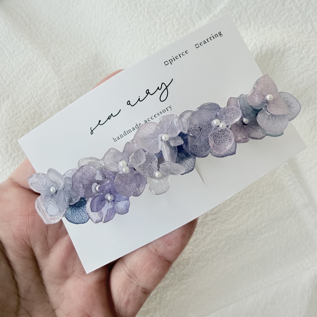 no.273 再販 マーメイドカラーの紫陽花ヘアバレッタ アジサイ ブルー パープル パール ヘアアクセサリー