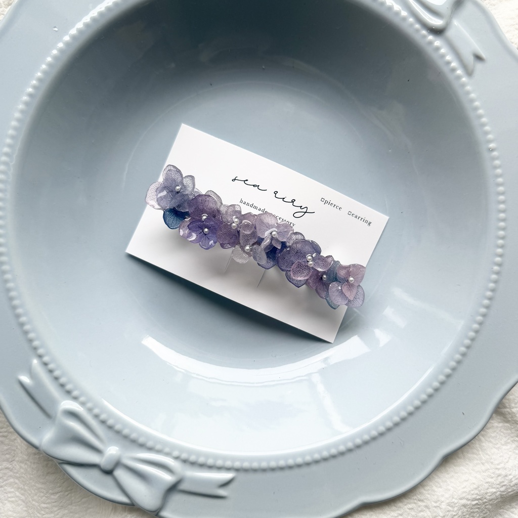 no.273 再販 マーメイドカラーの紫陽花ヘアバレッタ アジサイ ブルー パープル パール ヘアアクセサリー