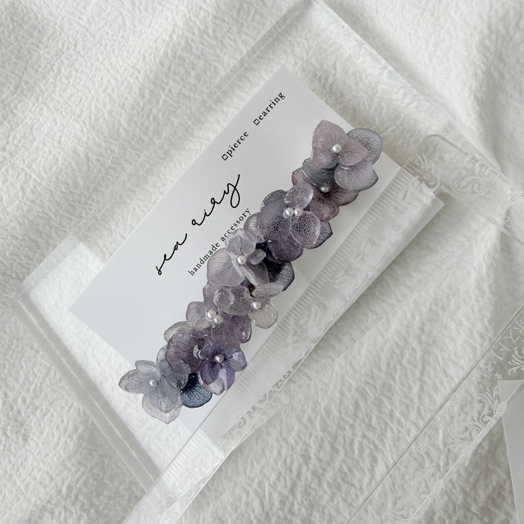 no.273 再販 マーメイドカラーの紫陽花ヘアバレッタ アジサイ ブルー パープル パール ヘアアクセサリー