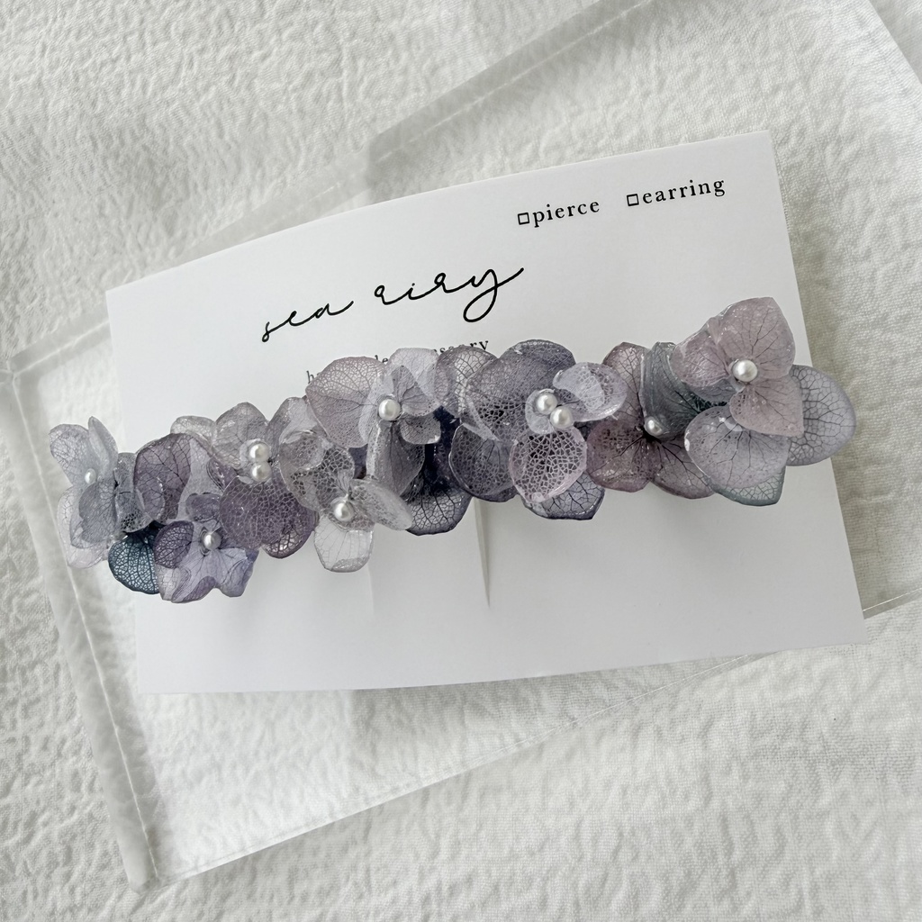 no.273 再販 マーメイドカラーの紫陽花ヘアバレッタ アジサイ ブルー パープル パール ヘアアクセサリー