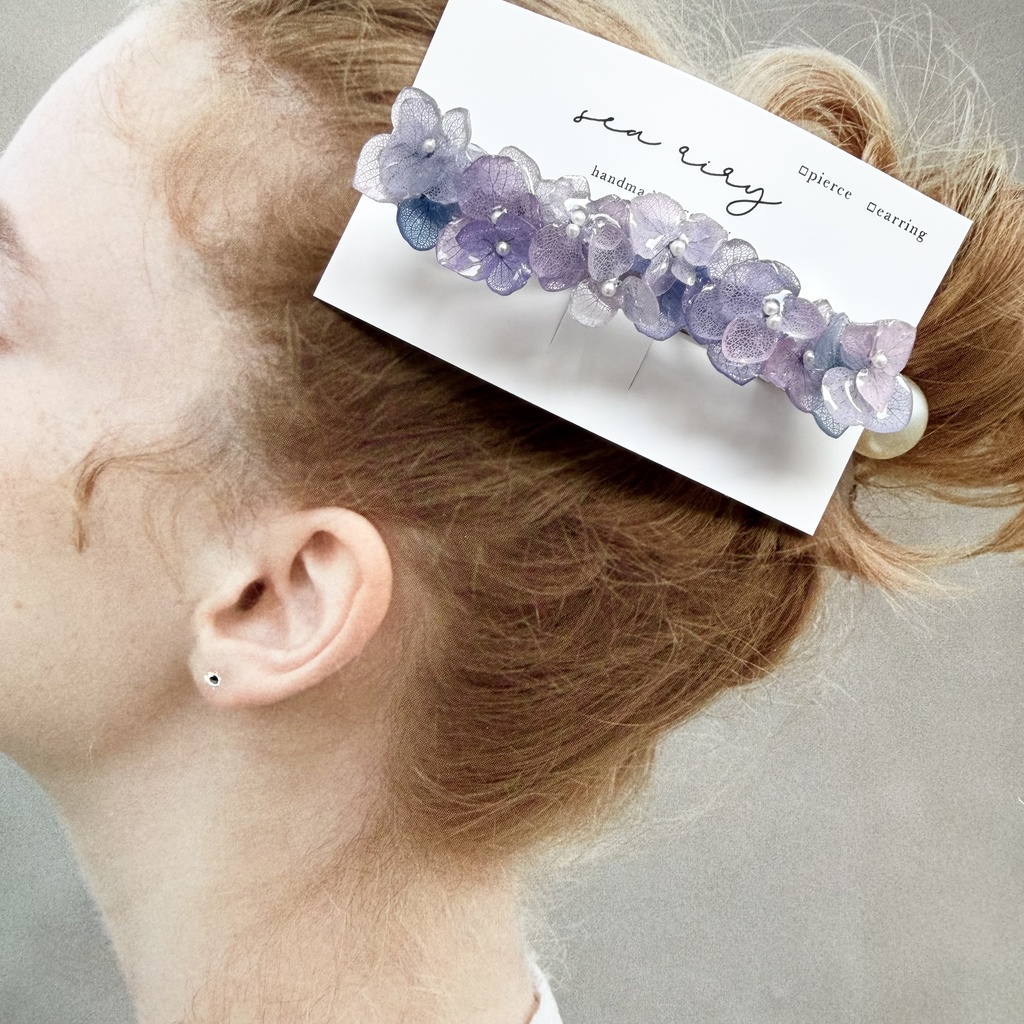 no.273 再販 マーメイドカラーの紫陽花ヘアバレッタ アジサイ ブルー パープル パール ヘアアクセサリー