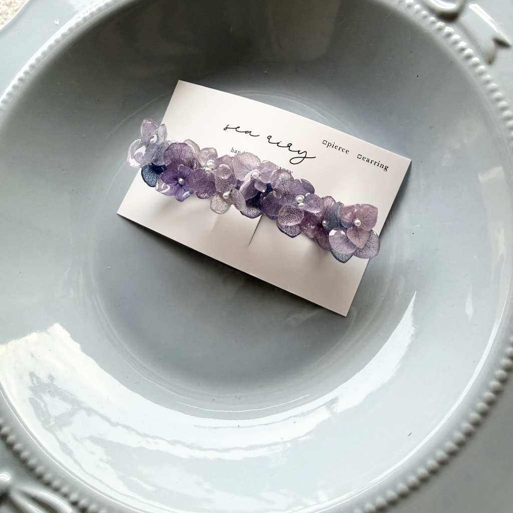 no.273 再販 マーメイドカラーの紫陽花ヘアバレッタ アジサイ ブルー パープル パール ヘアアクセサリー