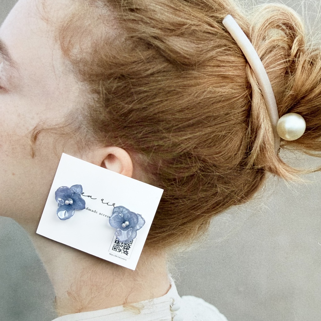 no.275 再販 ブルーグラデの紫陽花ピアス アジサイ 紫陽花 ブルー パール ステンレス ピアス