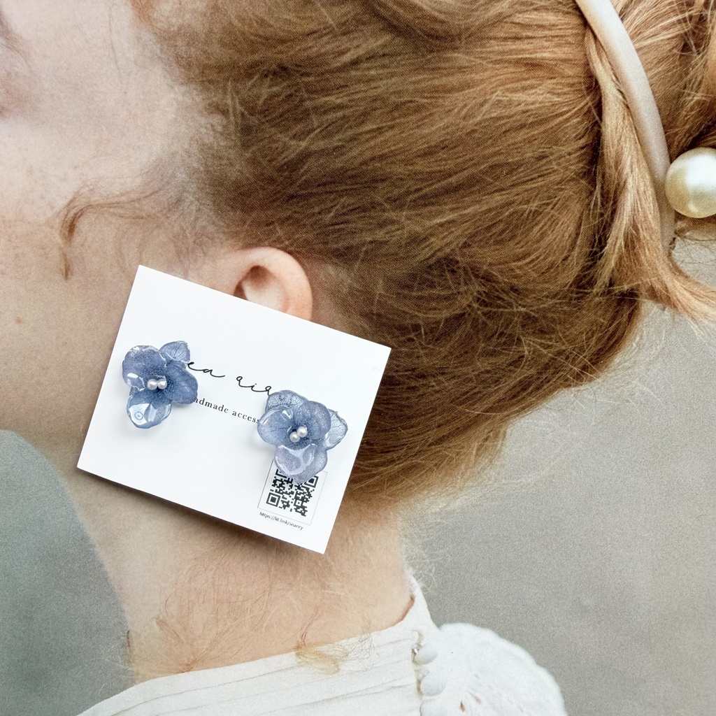 no.275 再販 ブルーグラデの紫陽花ピアス アジサイ 紫陽花 ブルー パール ステンレス ピアス