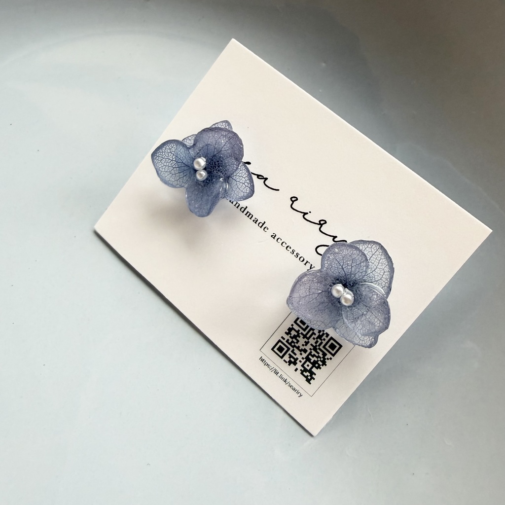 no.275 再販 ブルーグラデの紫陽花ピアス アジサイ 紫陽花 ブルー パール ステンレス ピアス