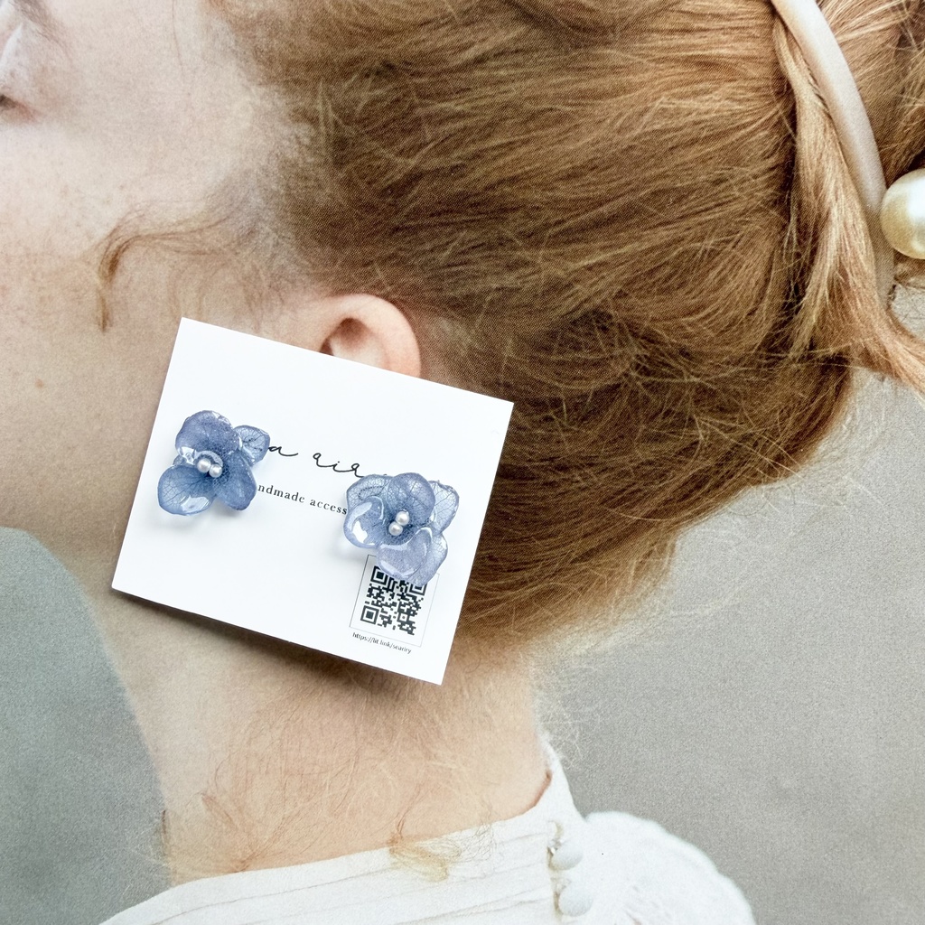 no.275 再販 ブルーグラデの紫陽花ピアス アジサイ 紫陽花 ブルー パール ステンレス ピアス